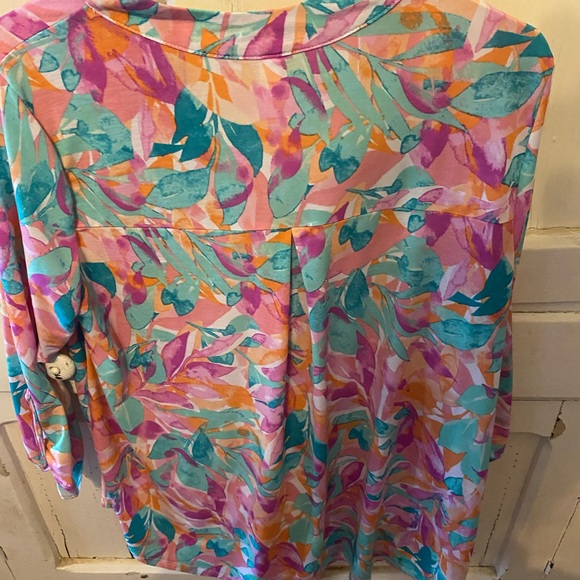 Scarlett Pink Multi Floral Split-Neck Blouse - Picture 3 of 4